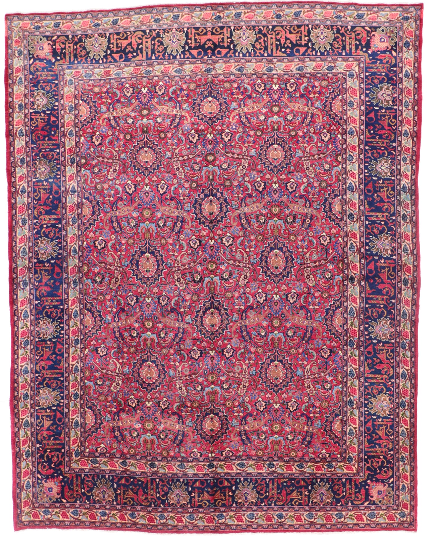 W 10.2 L 13.1 Mashad S. Antique 100% Wool Hand-Woven All-Over Design - 9217