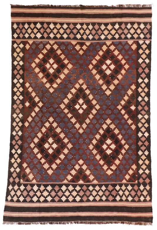 6 x 9.6 - Kilim Wool Geometric Rectangle - Finest Hand-Made Quality Wool — 9248