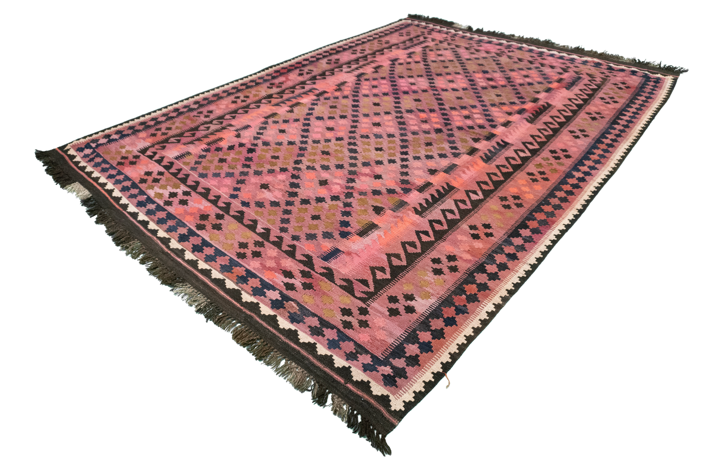 W 6.6 L 9.5 Kilim 100% Wool Hand-Woven Geometric Design - 9306