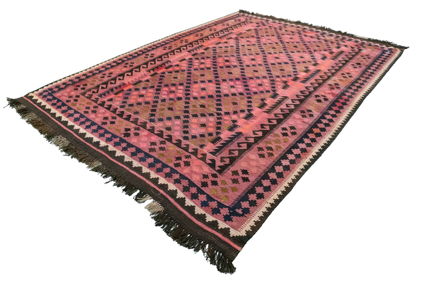 W 6.6 L 9.5 Kilim 100% Wool Hand-Woven Geometric Design - 9306