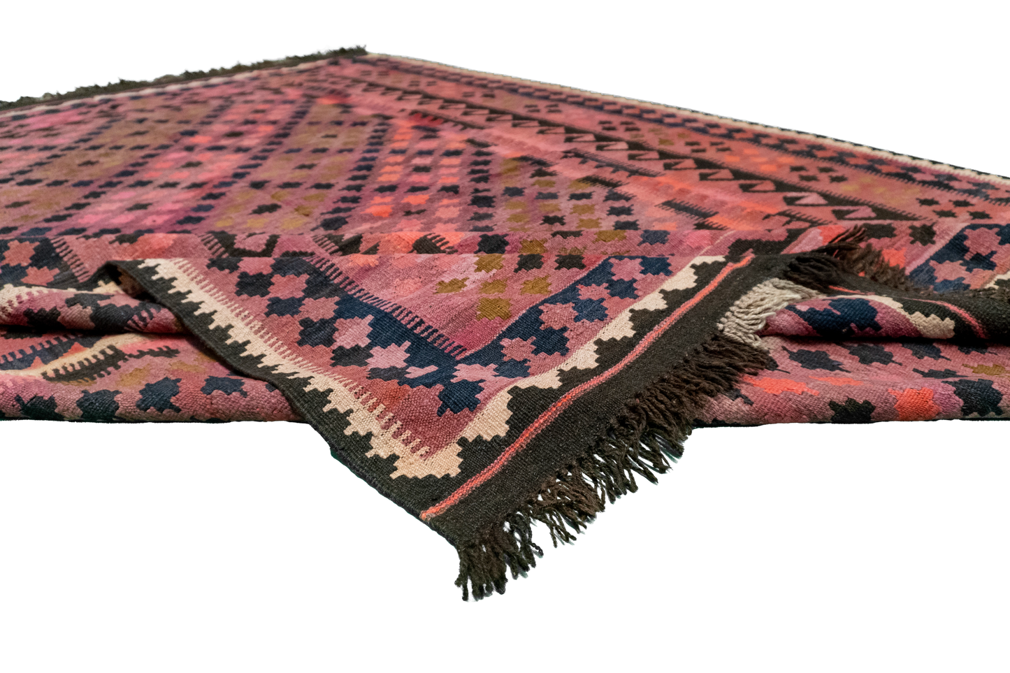 W 6.6 L 9.5 Kilim 100% Wool Hand-Woven Geometric Design - 9306