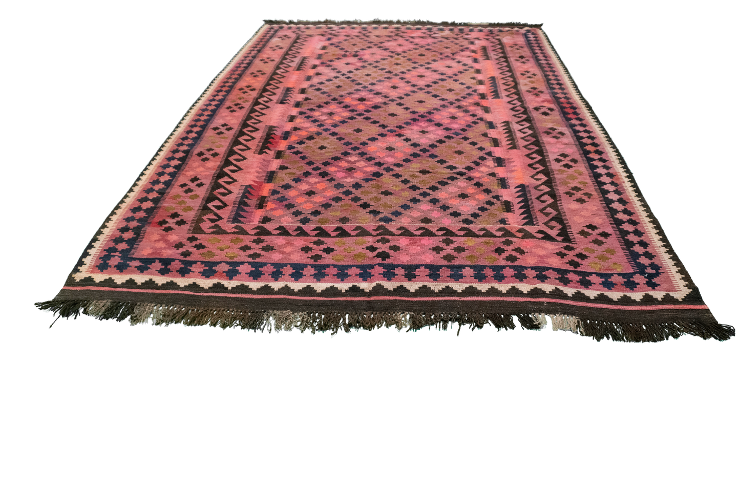 W 6.6 L 9.5 Kilim 100% Wool Hand-Woven Geometric Design - 9306