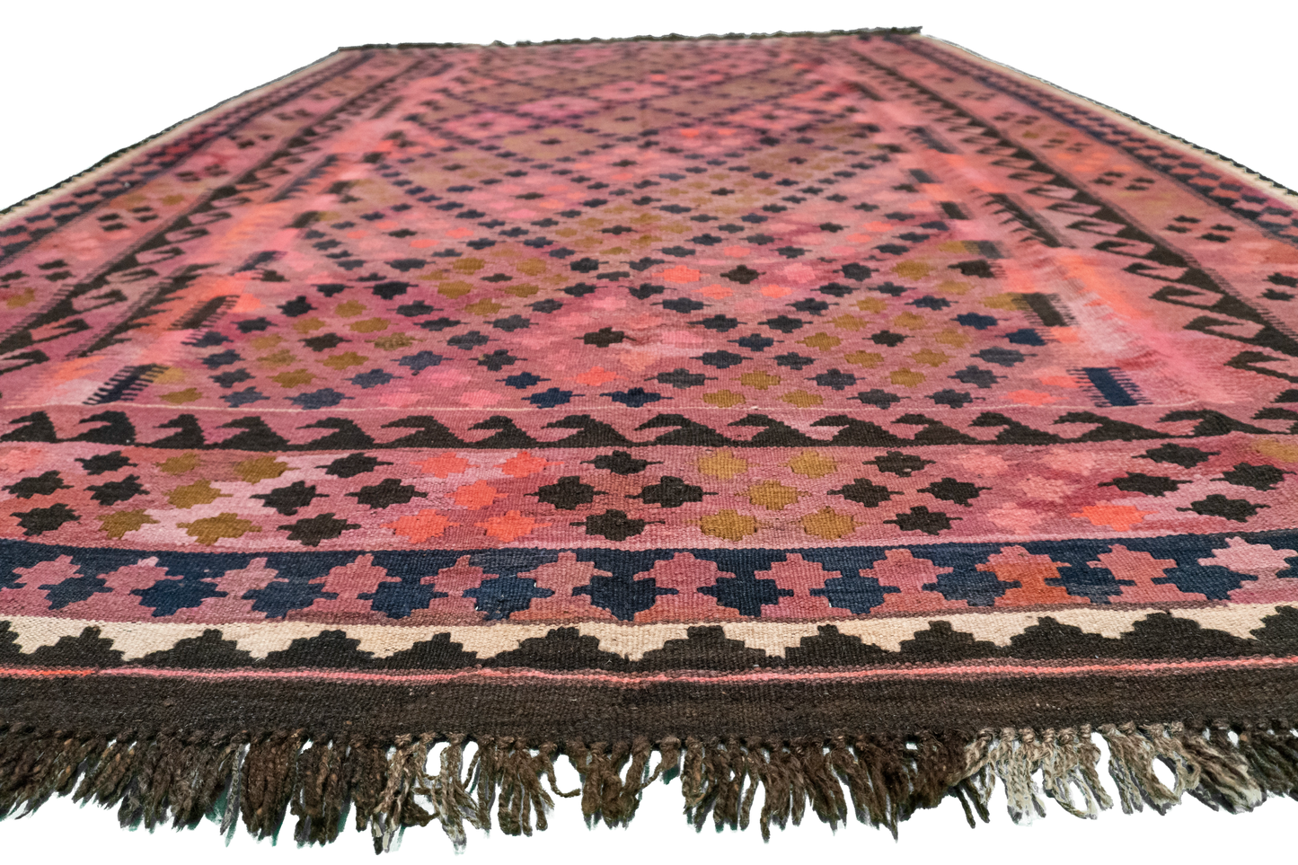 W 6.6 L 9.5 Kilim 100% Wool Hand-Woven Geometric Design - 9306