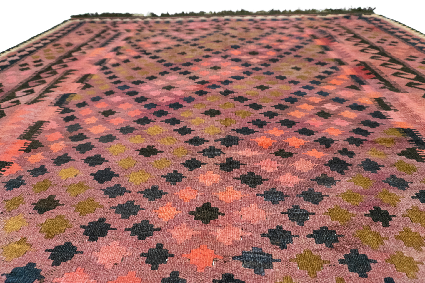 W 6.6 L 9.5 Kilim 100% Wool Hand-Woven Geometric Design - 9306