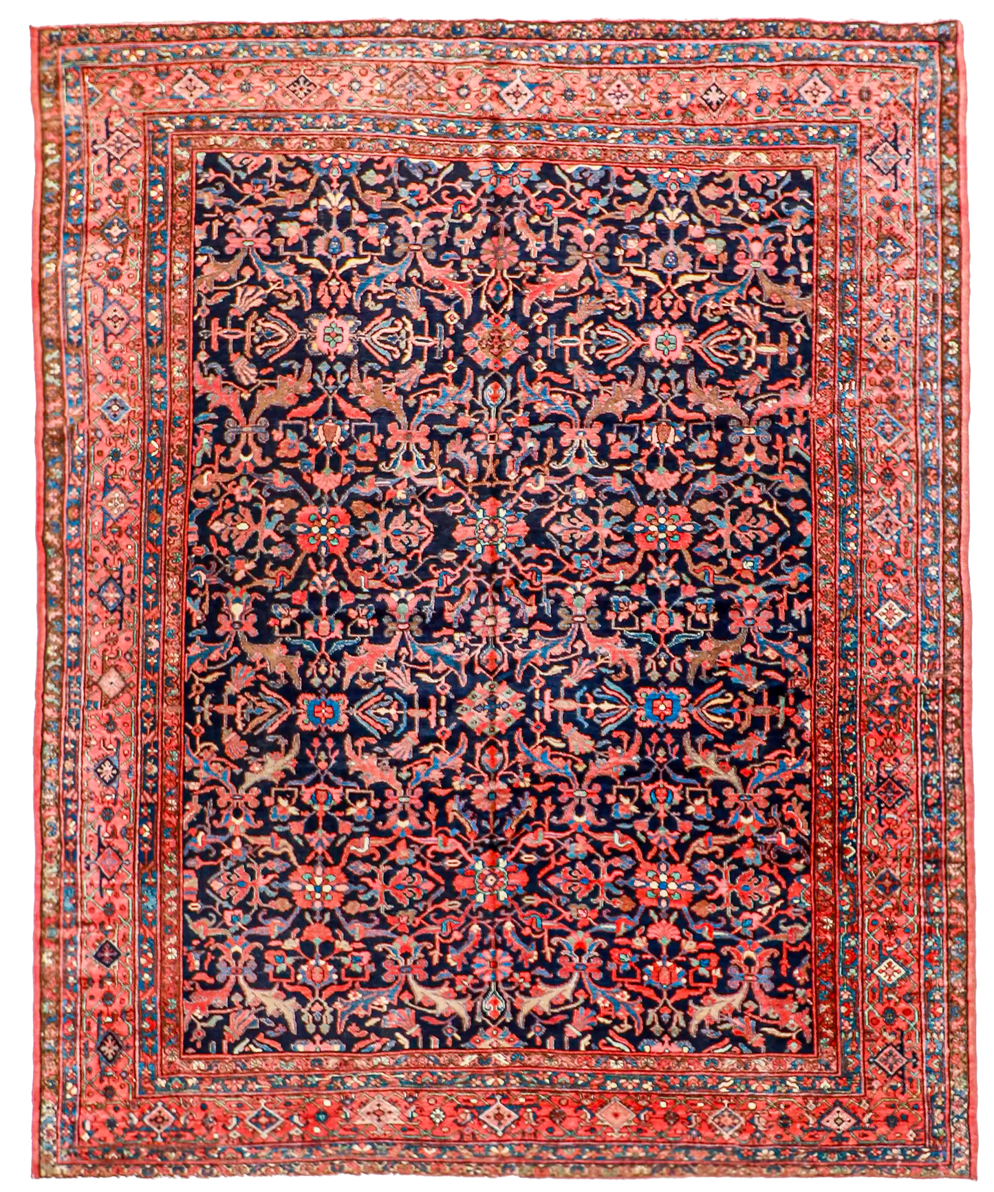 W 9.2 L 11 Mahal 100% Wool Handmade Geometric Design - 9418