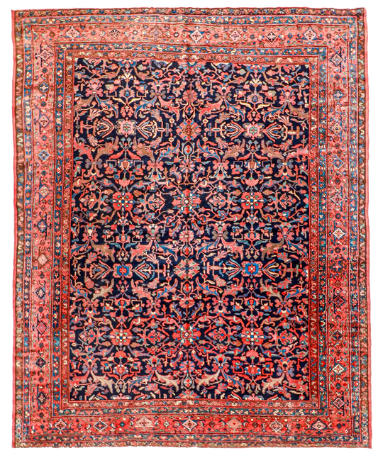 W 9.2 L 11 Mahal 100% Wool Handmade Geometric Design - 9418