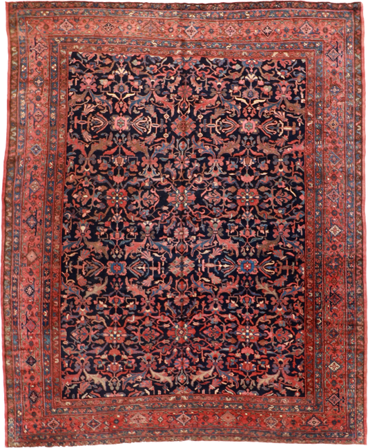 W 9.2 L 11 Antique Mahal 100% Wool Handmade Rug Geometric Design - 9418