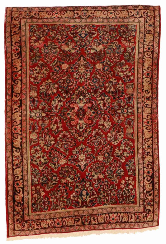 W 3.4 L 4.10 Sarouk Antique 100% Wool Hand-Woven All-Over Design - 9434
