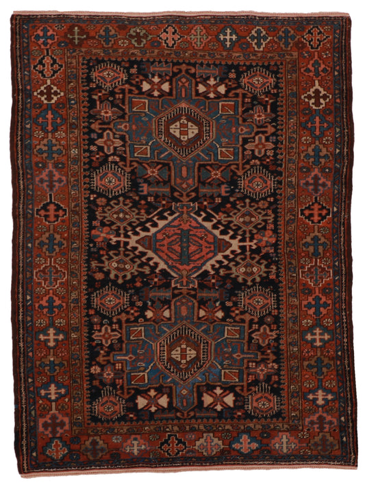 W 4.8 L 6.2 Karajeh Antique 100% Wool Hand-Woven All-Over Design - 9580