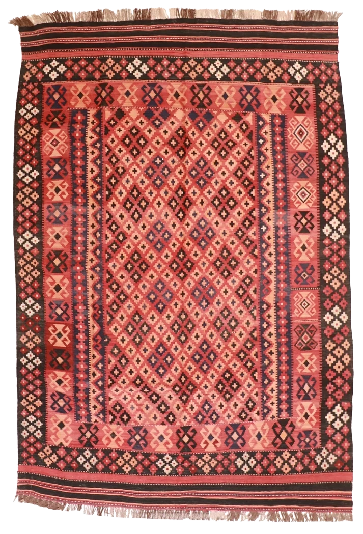 W 6.7 L 9.8 Kilim 100% Wool Hand-Woven All-Over Design - 9797