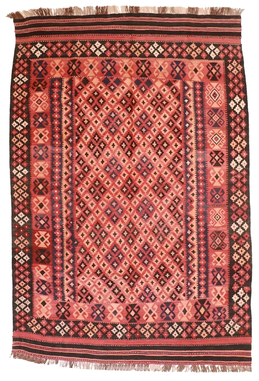 W 6.7 L 9.8 Kilim 100% Wool Hand-Woven All-Over Design - 9797