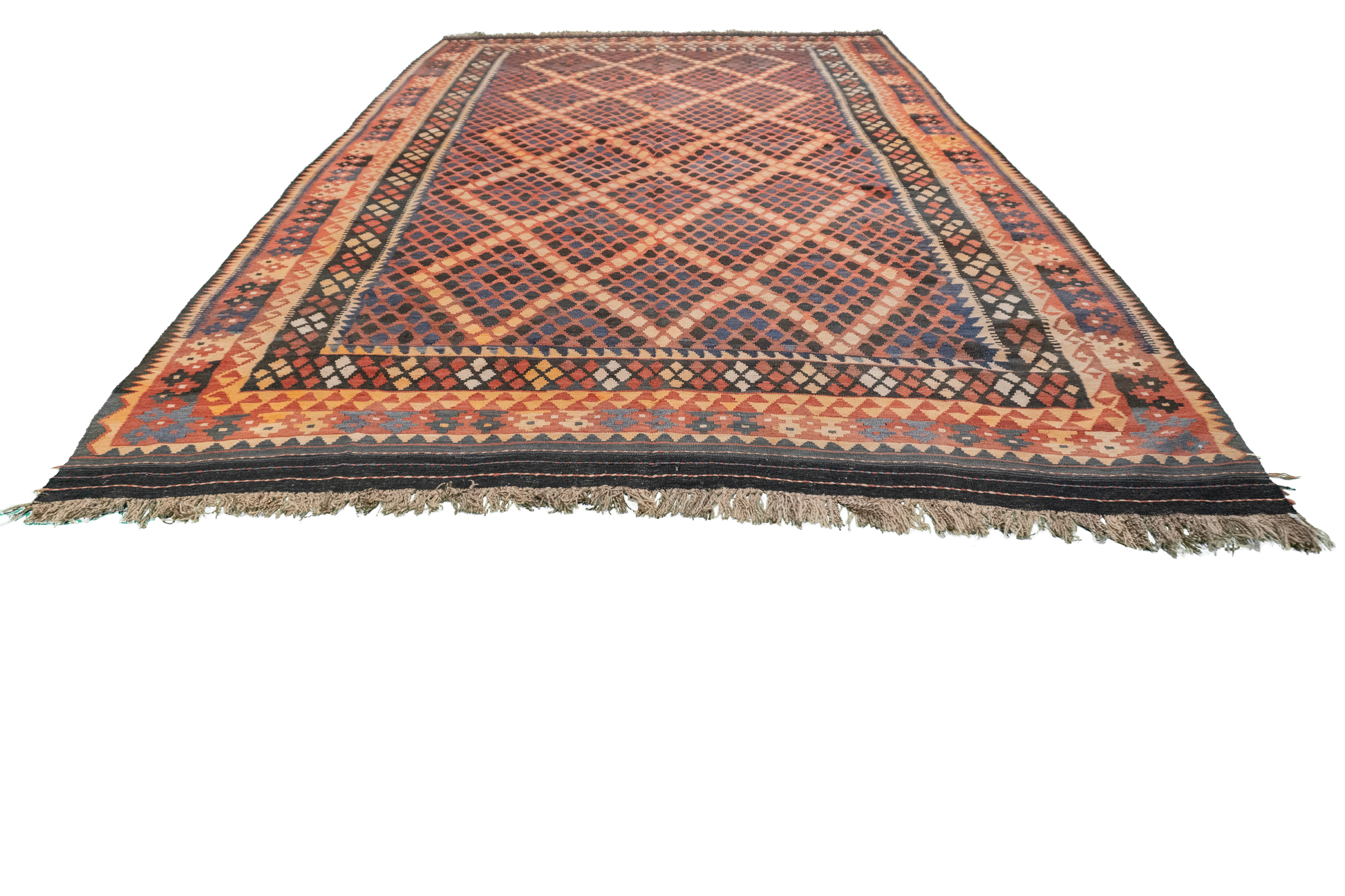 W 8.4 L 13.10 Kilim 100% Wool Hand-Woven All-Over Design - 9800
