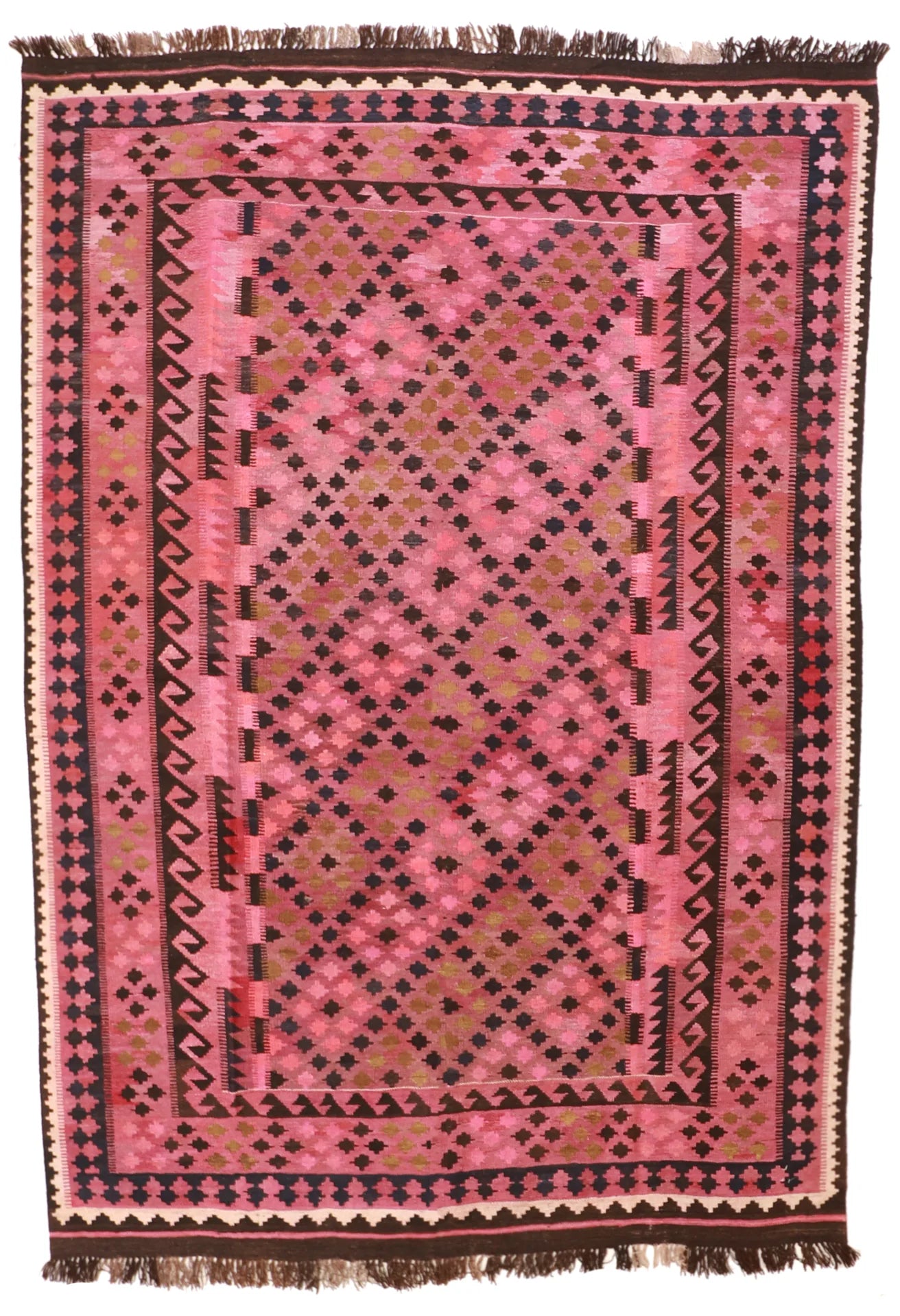 6.6 x 9.5 - Kilim Fine/Wool Geometric Rectangle - Finest Hand-Made Quality Wool — 9806