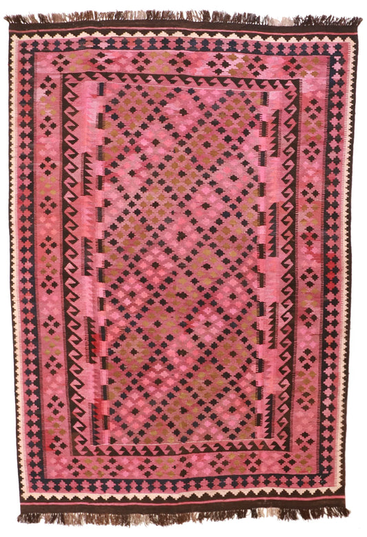 6.6 x 9.5 - Kilim Fine/Wool Geometric Rectangle - Finest Hand-Made Quality Wool — 9806