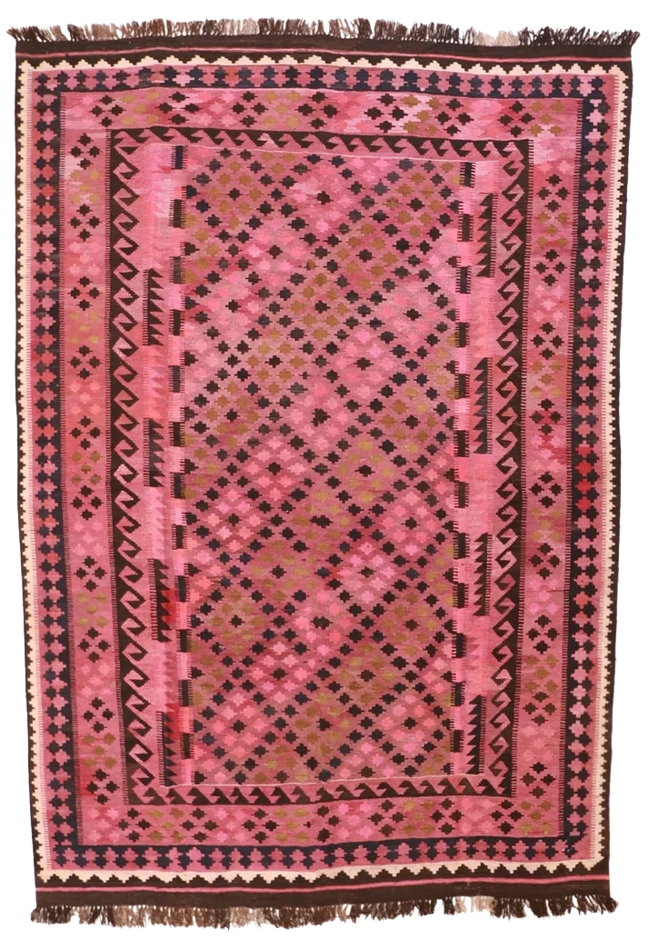 W 6.6 L 9.5 Kilim 100% Wool Hand-Woven Geometric Design - 9806