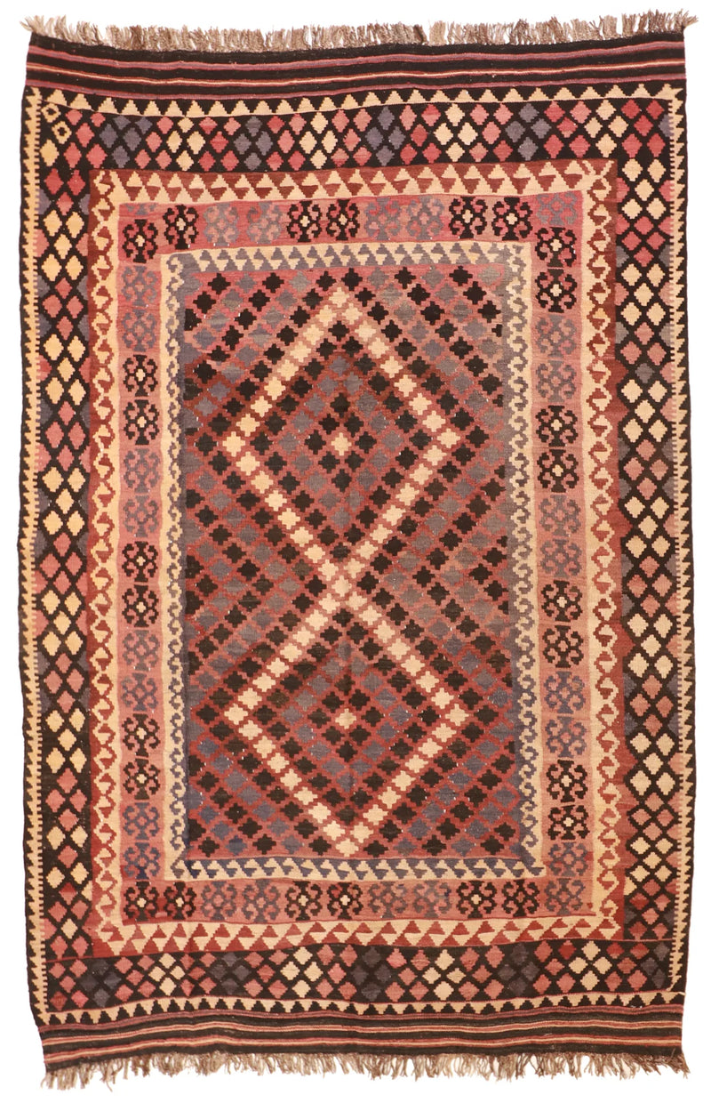 W 6.9 L 9.11 Kilim 100% Wool Hand-Woven Geometric Design - 9809