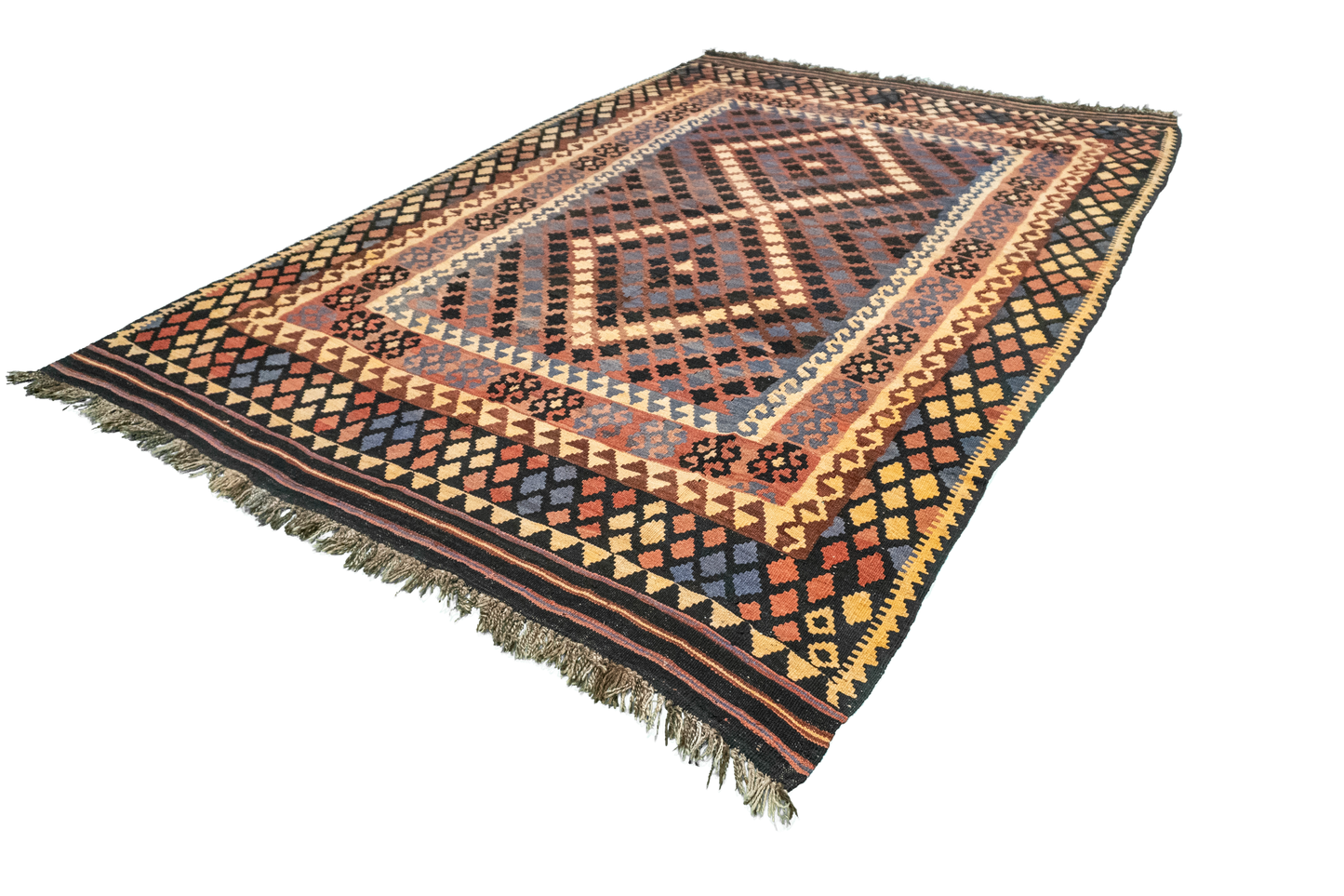 W 6.9 L 9.11 Kilim 100% Wool Hand-Woven Geometric Design - 9809