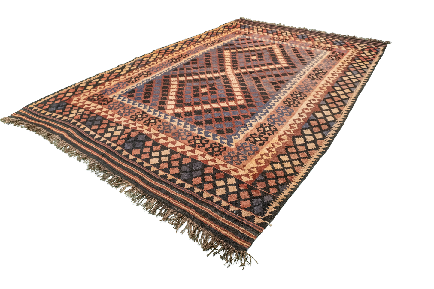 W 6.9 L 9.11 Kilim 100% Wool Hand-Woven Geometric Design - 9809