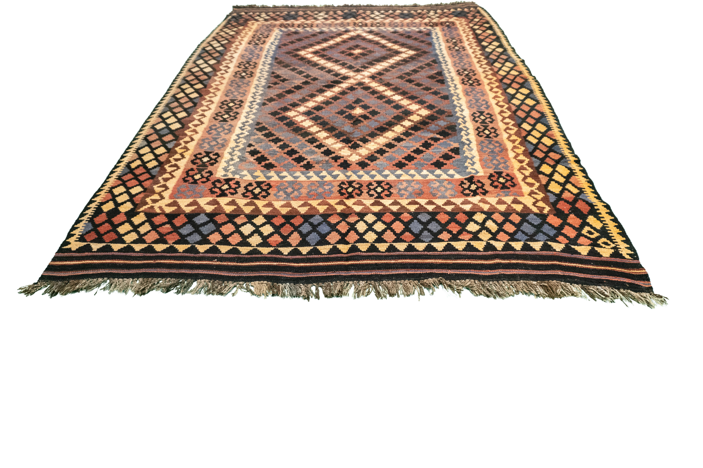 W 6.9 L 9.11 Kilim 100% Wool Hand-Woven Geometric Design - 9809