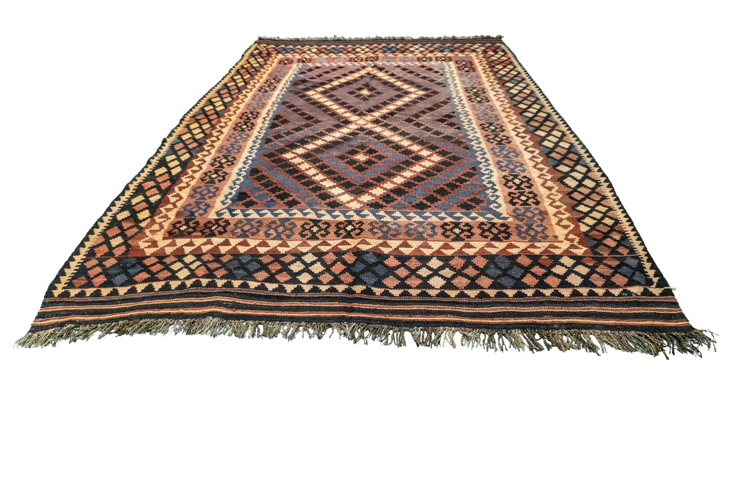 W 6.9 L 9.11 Kilim 100% Wool Hand-Woven Geometric Design - 9809