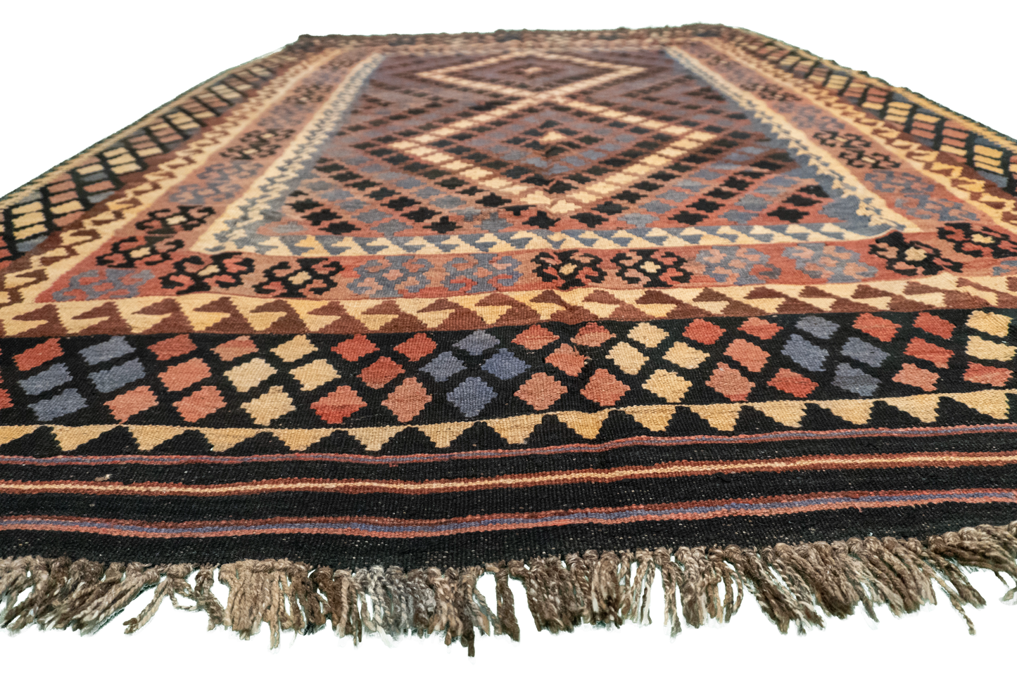 W 6.9 L 9.11 Kilim 100% Wool Hand-Woven Geometric Design - 9809