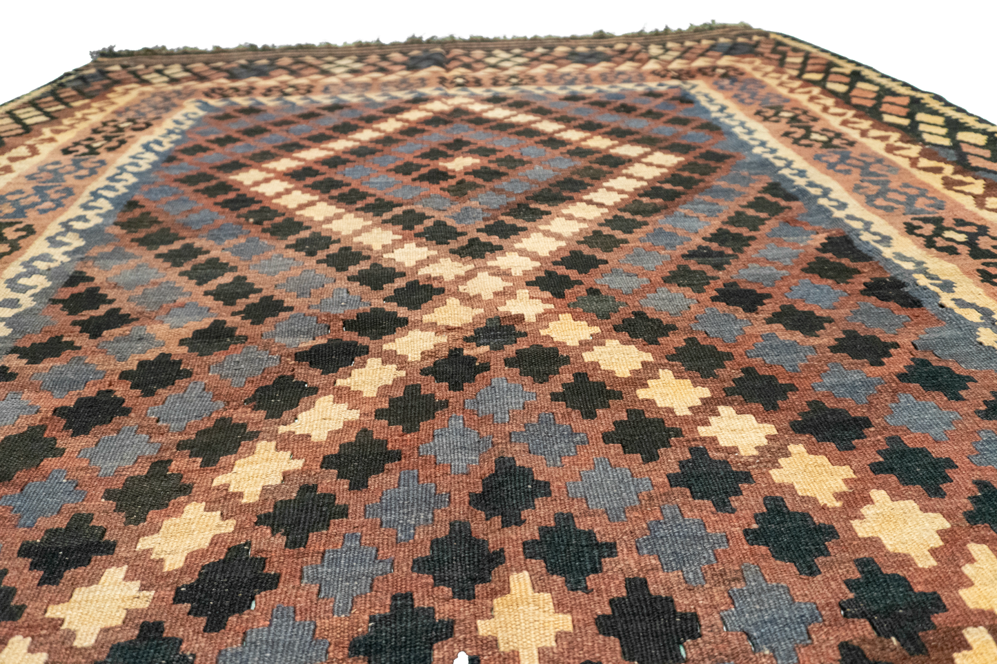 W 6.9 L 9.11 Kilim 100% Wool Hand-Woven Geometric Design - 9809