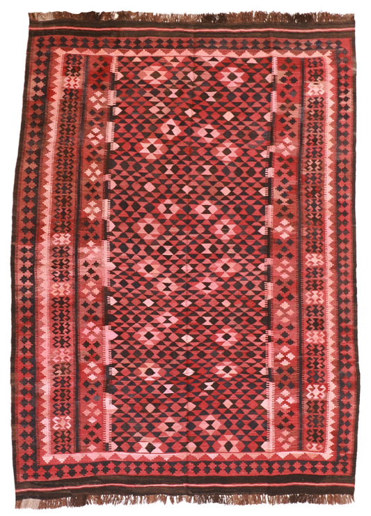 6.7 x 9.2  - Kilim Wool Geometric Rectangle - Hand Knotted Rug — 9814