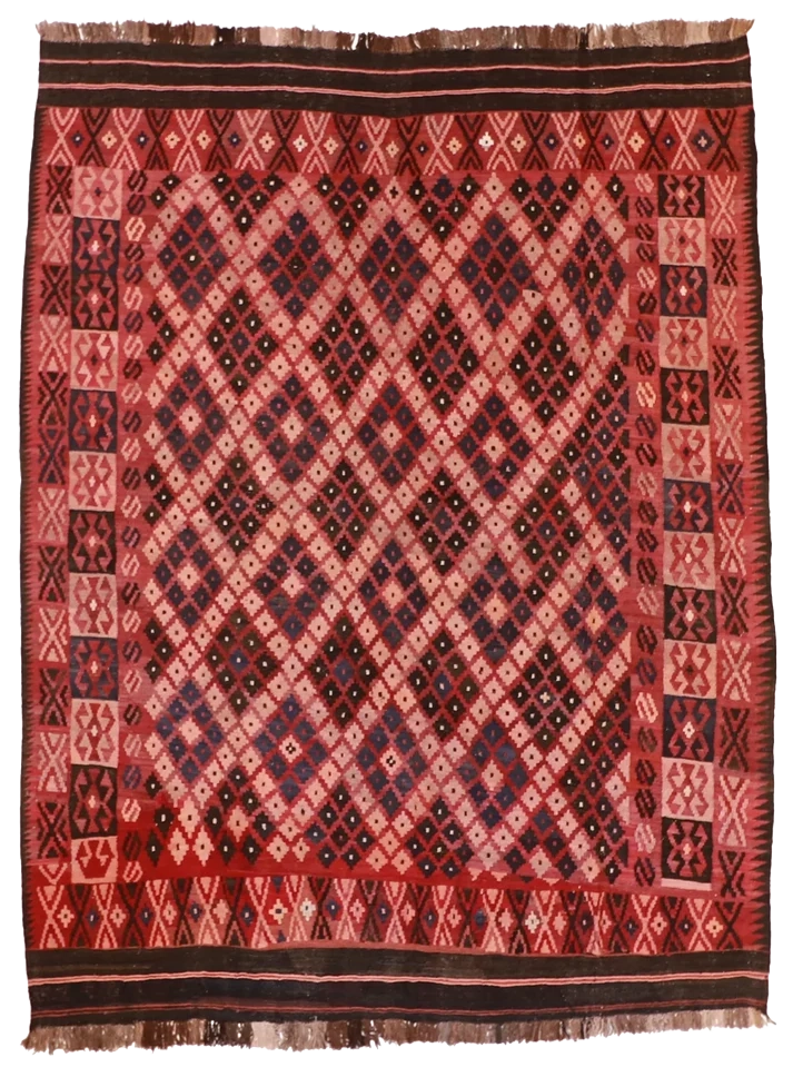 W 6.10 L 9 Kilim 100% Wool Hand-Woven Geometric Design - 9827