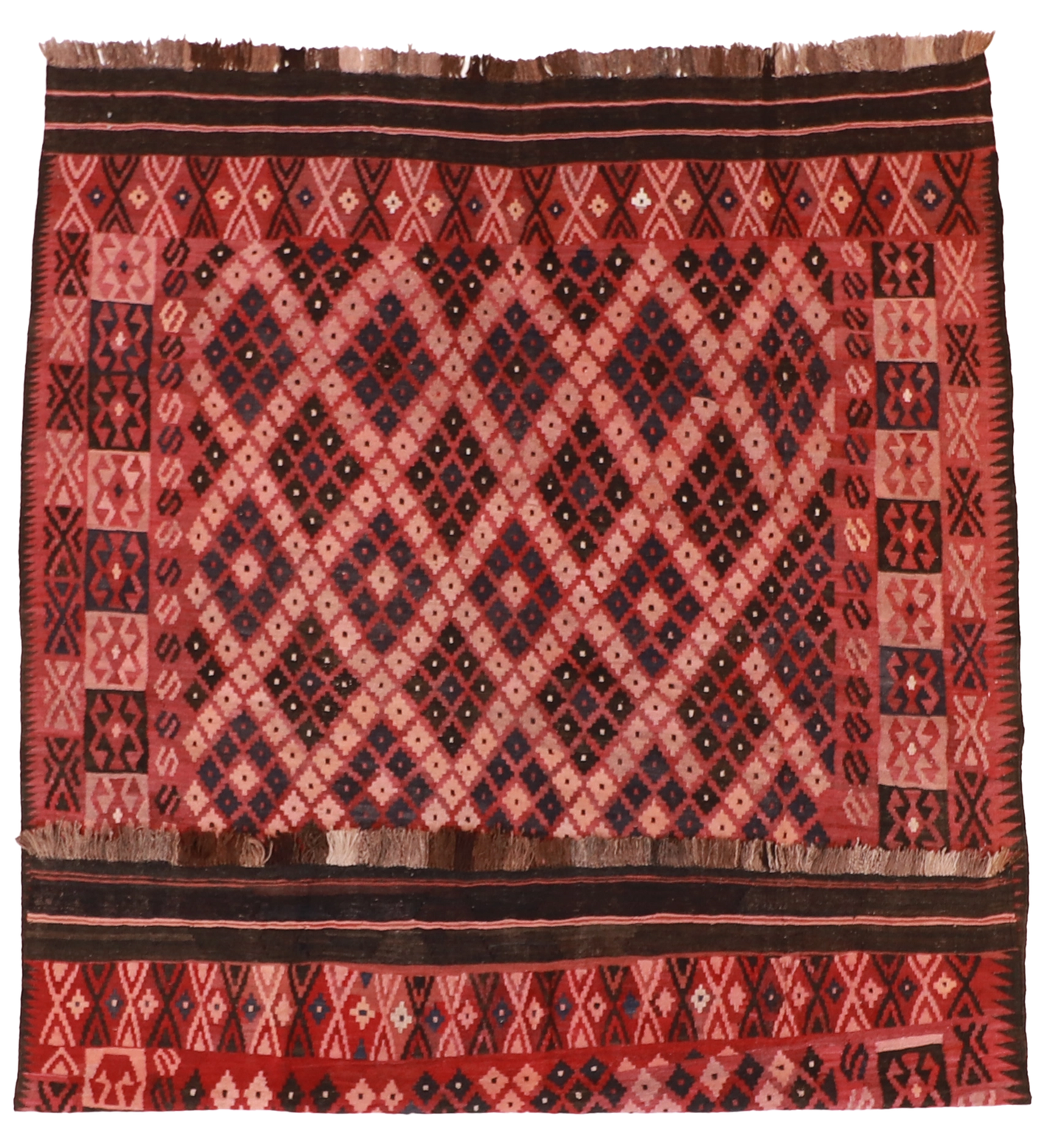 W 6.10 - L 9 - Kilim Wool Geometric Rectangle - Finest Hand-Made Quality Wool - 9827