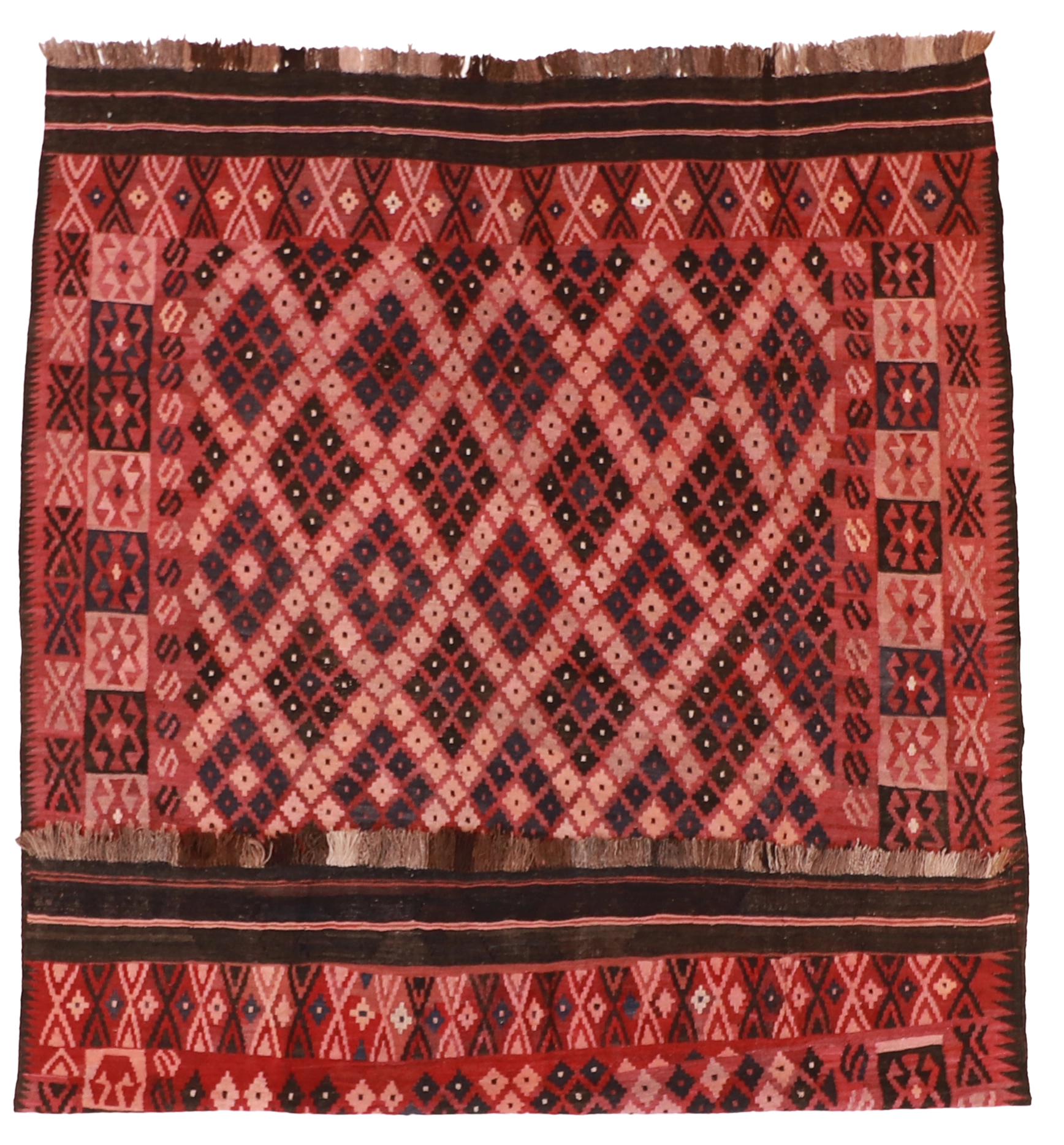 W 6.10 - L 9 - Kilim Wool Geometric Rectangle - Finest Hand-Made Quality Wool - 9827