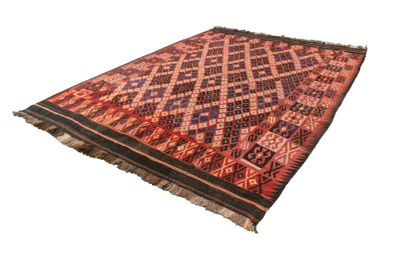 W 6.10 - L 9 - Kilim Wool Geometric Rectangle - Finest Hand-Made Quality Wool - 9827