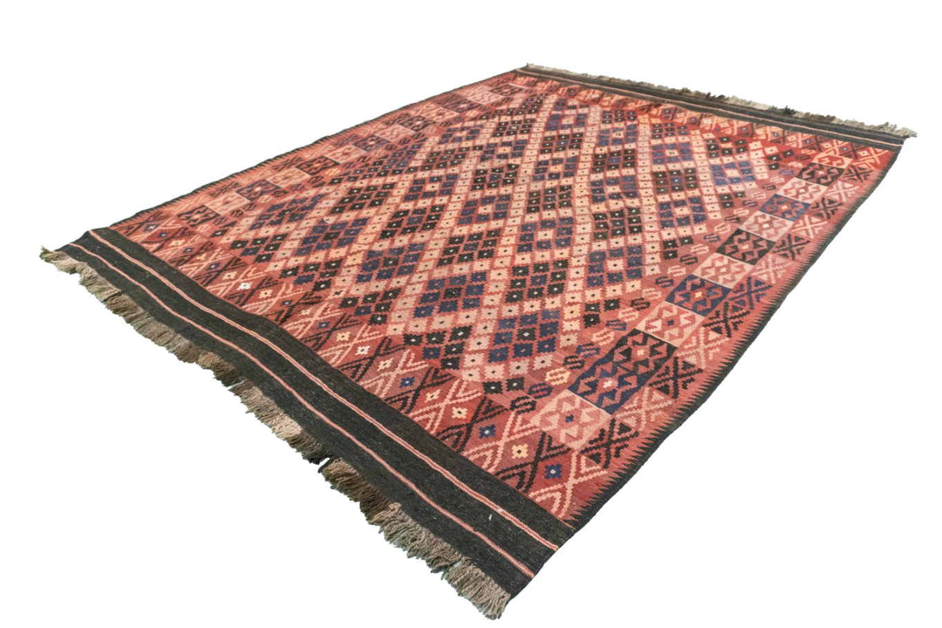 W 6.10 - L 9 - Kilim Wool Geometric Rectangle - Finest Hand-Made Quality Wool - 9827