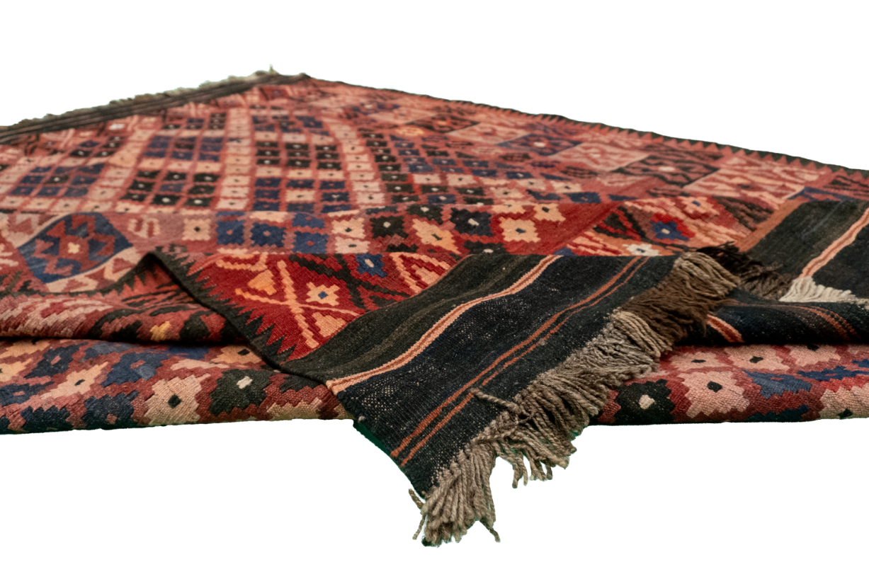 W 6.10 - L 9 - Kilim Wool Geometric Rectangle - Finest Hand-Made Quality Wool - 9827