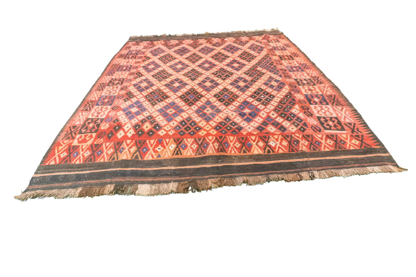 W 6.10 - L 9 - Kilim Wool Geometric Rectangle - Finest Hand-Made Quality Wool - 9827