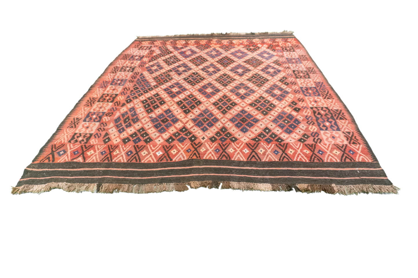 W 6.10 - L 9 - Kilim Wool Geometric Rectangle - Finest Hand-Made Quality Wool - 9827