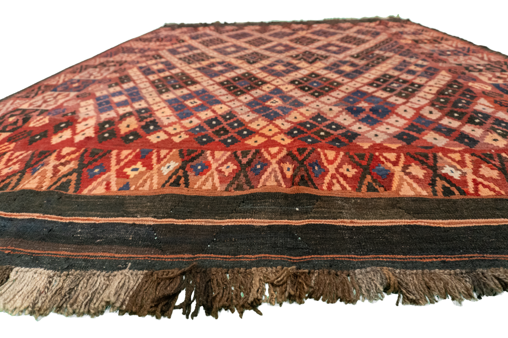 W 6.10 - L 9 - Kilim Wool Geometric Rectangle - Finest Hand-Made Quality Wool - 9827