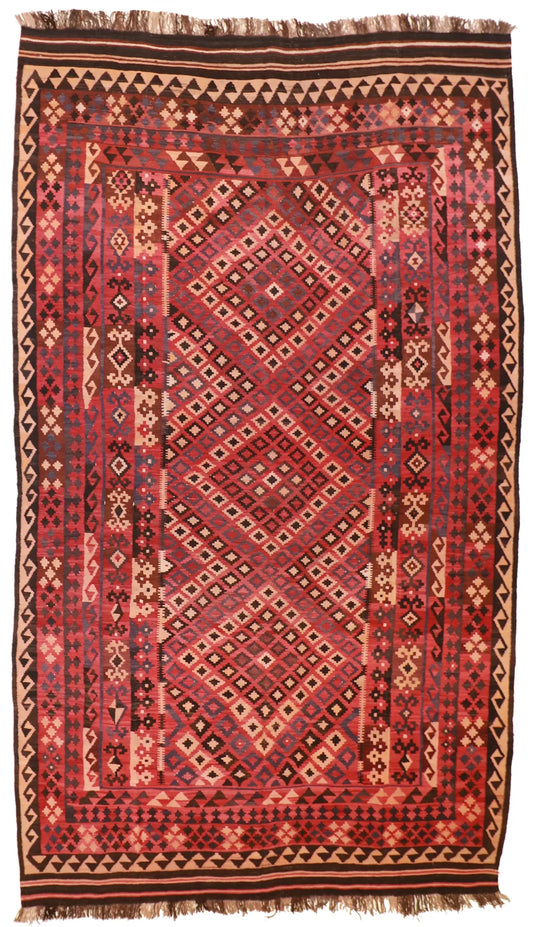 9.6 x 13.6 - Kilim Wool Geometric Rectangle - Finest Hand-Knotted Quality Wool — 9832