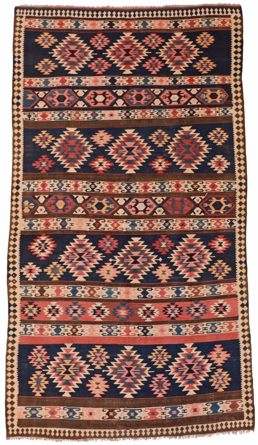 6.4 x 11.5 - Kilim Fine Geometric Rectangle - Finest Hand-Made Quality Wool — 9990