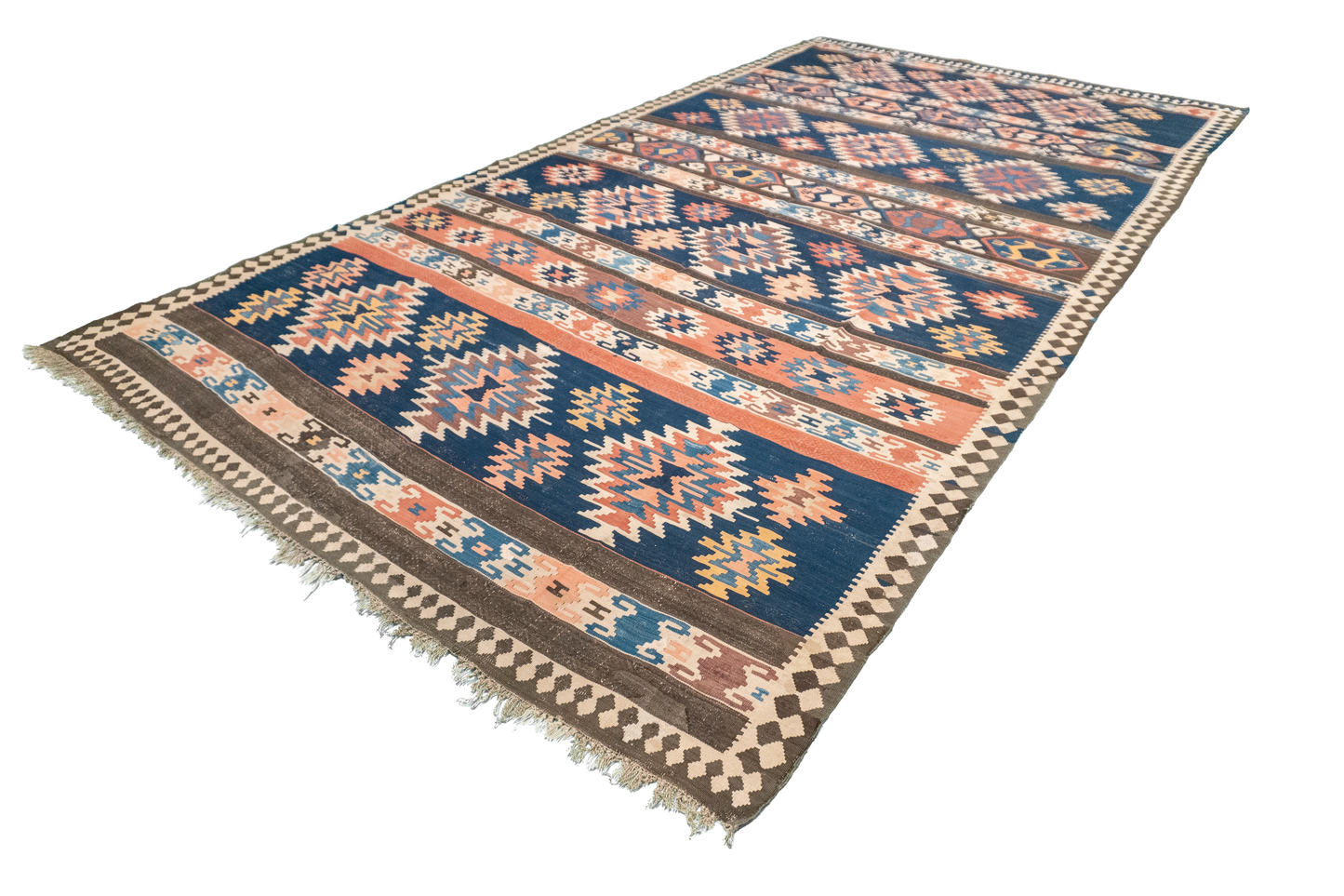 W 6.4 L 11.5 Kilim Antique 100% Wool Hand-Woven Geometric Design - 9990