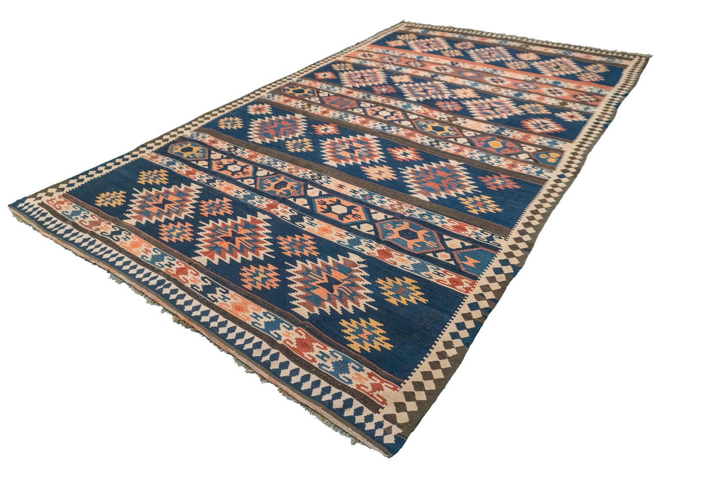 W 6.4 L 11.5 Kilim Antique 100% Wool Hand-Woven Geometric Design - 9990