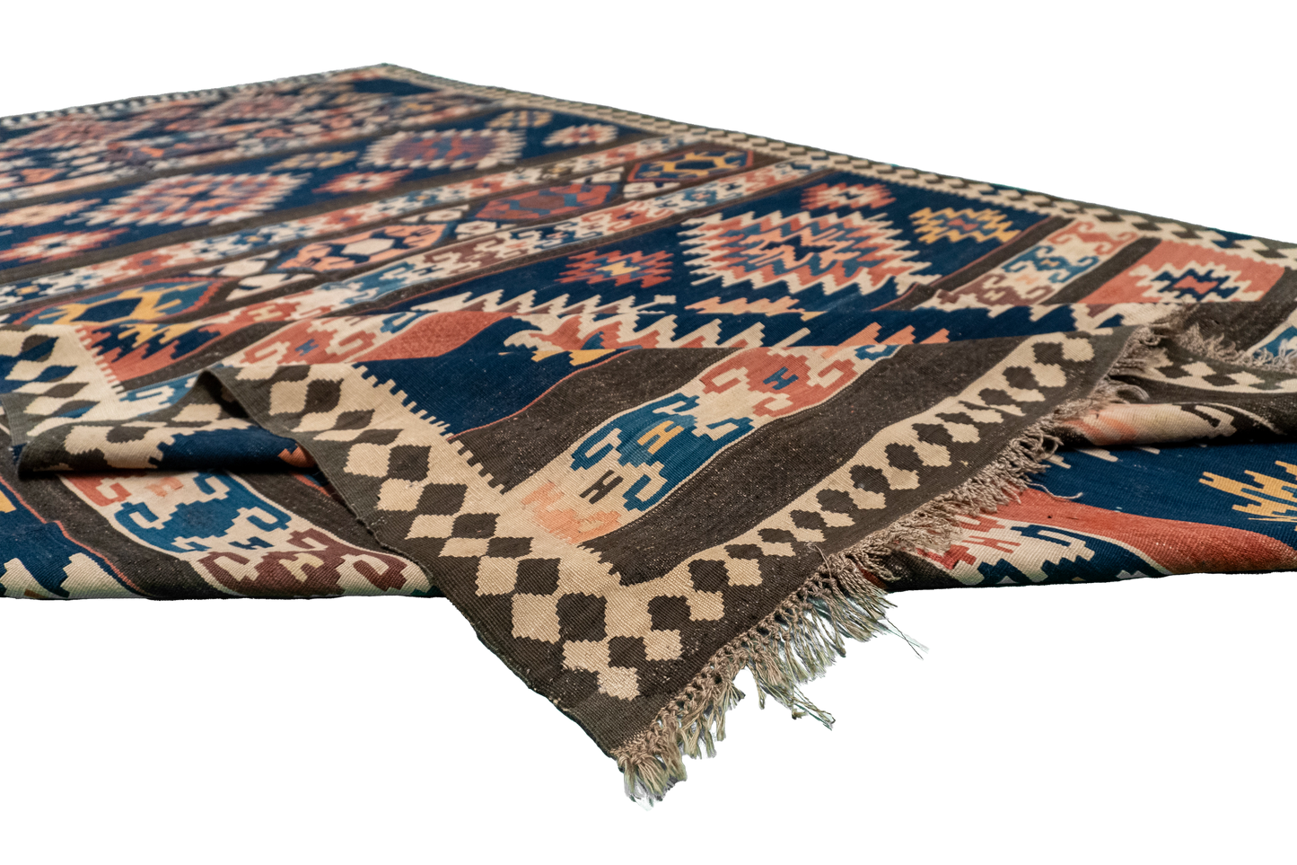 W 6.4 L 11.5 Kilim Antique 100% Wool Hand-Woven Geometric Design - 9990