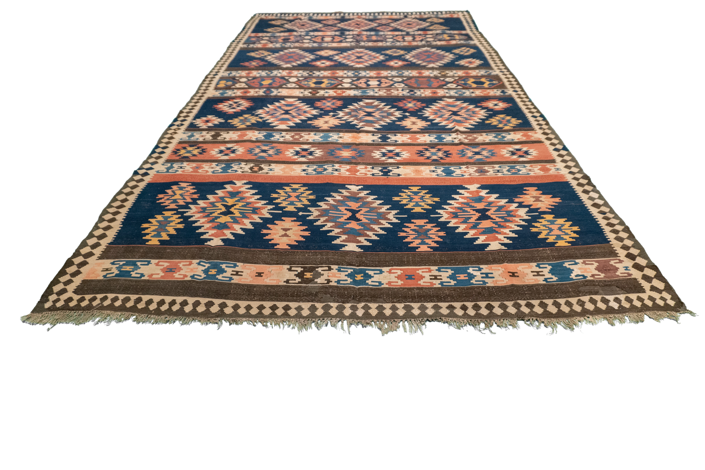 W 6.4 L 11.5 Kilim Antique 100% Wool Hand-Woven Geometric Design - 9990