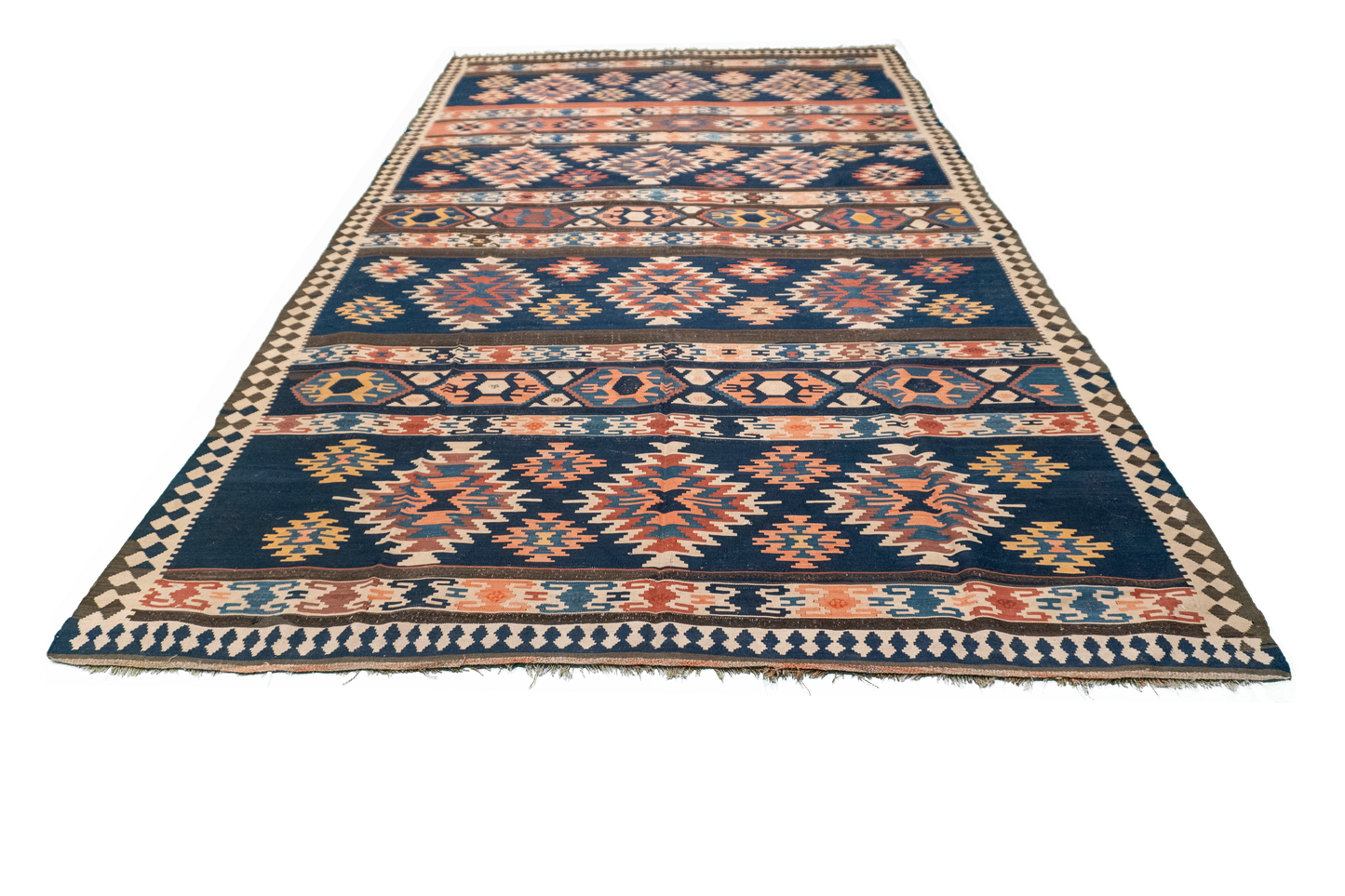 W 6.4 L 11.5 Kilim Antique 100% Wool Hand-Woven Geometric Design - 9990