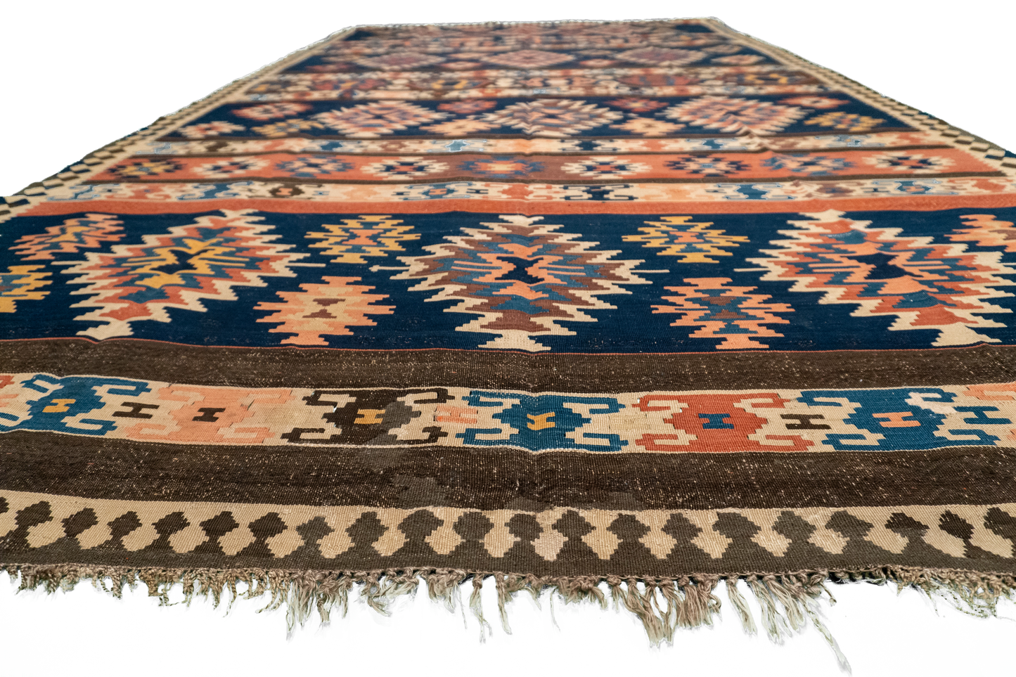 W 6.4 L 11.5 Kilim Antique 100% Wool Hand-Woven Geometric Design - 9990