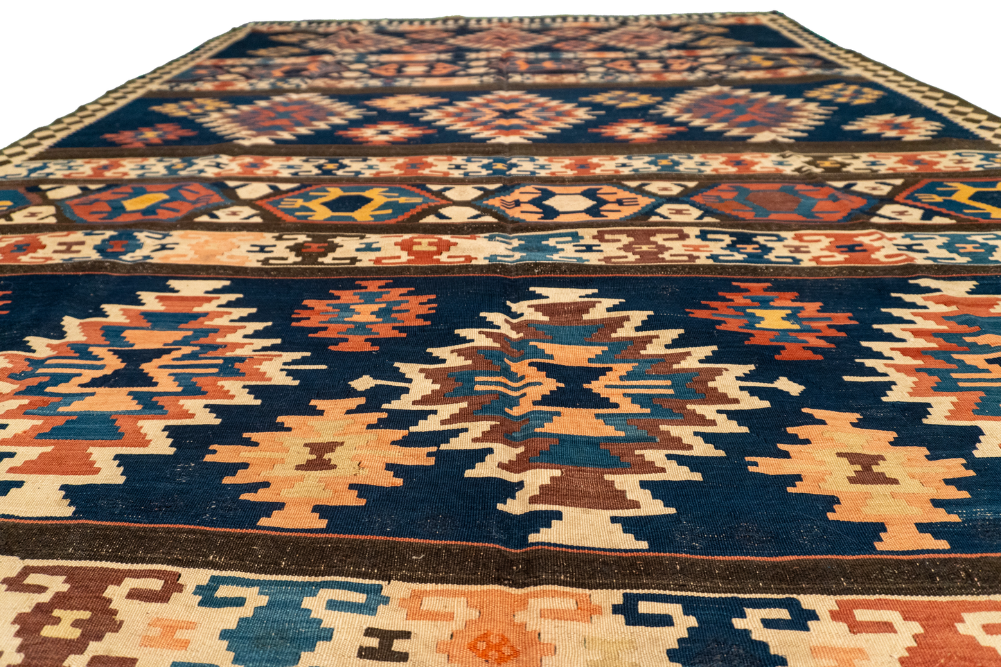 W 6.4 L 11.5 Kilim Antique 100% Wool Hand-Woven Geometric Design - 9990