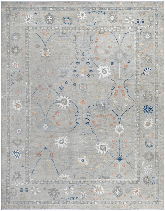 W 9 L 11.9 Oushak 100% Wool Handmade All Over Design - 66131