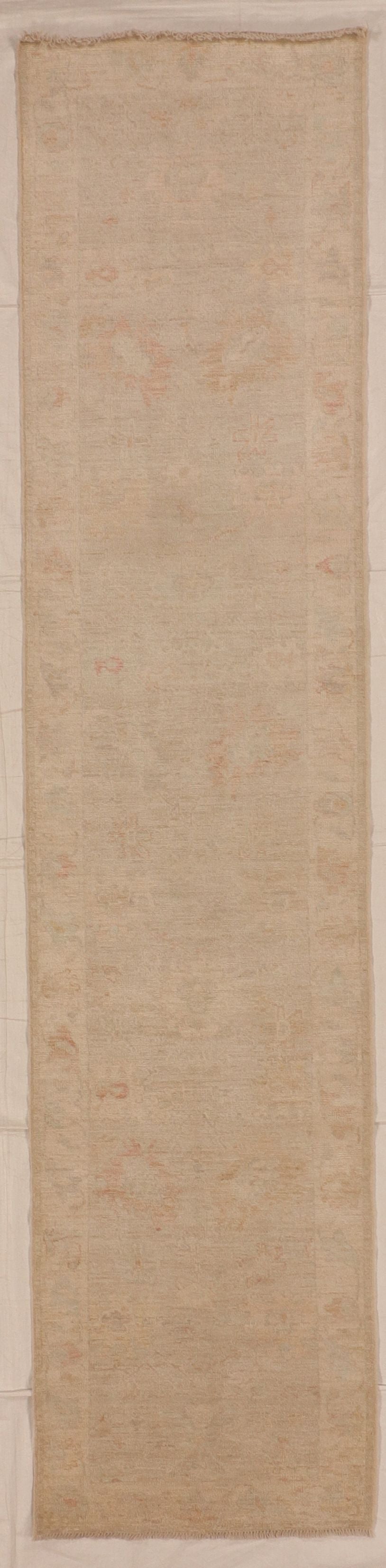W 3.1 L 13.5 Oushak 100% Wool Hand-Woven All-Over Design - 66193