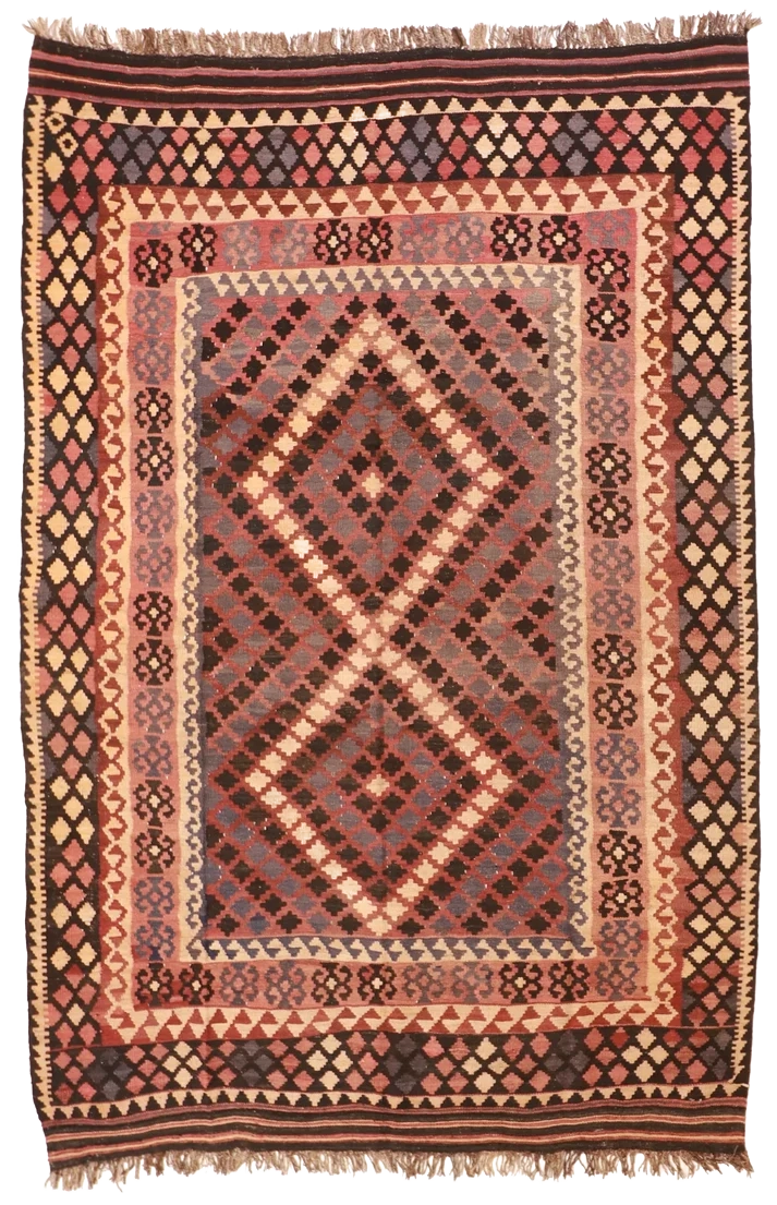 W 6.9 L 9.11 Kilim 100% Wool Hand-Woven Geometric Design - 9809
